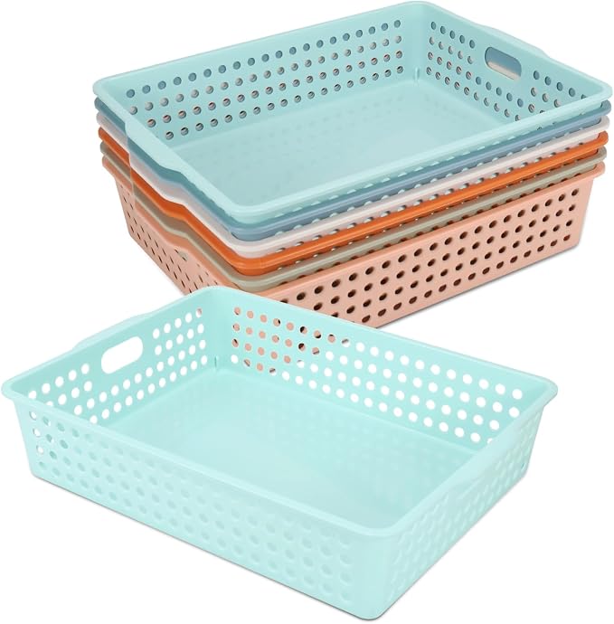 6 Pieces Plastic Turn in Bins for Classroom, Colorful Classroom Baskets by Unknown