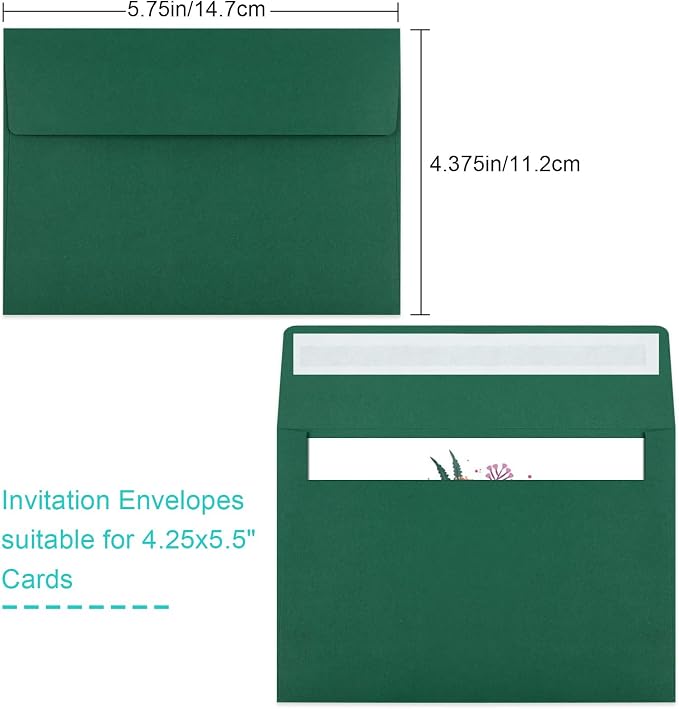 70 Packs of Invitation Envelopes, A2 Dark Green Postcard Envelopes - Image 2