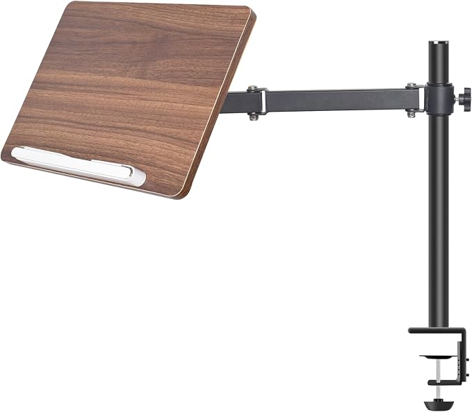 Adjustable Book Stand with Desk Clamp Mount, Wooden Reading Holder with Metal by wishaccDirect