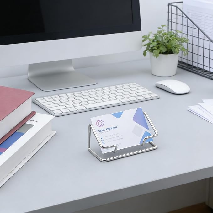 2 Pack Minimalist Metal Business Card Holder, Simple Wire Frame Desktop - Image 8
