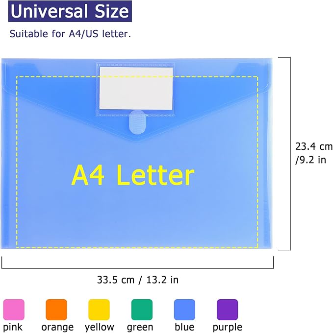 Tamaki 6 Pack Plastic Envelopes, A4 Size | Clear Document Plastic File Folders - Image 3