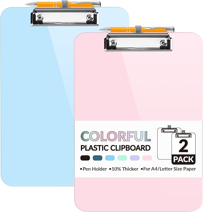 Sooez Plastic Clipboard with Pen Holder, Clip Boards 8.5x11 with Low Profile by Sooez