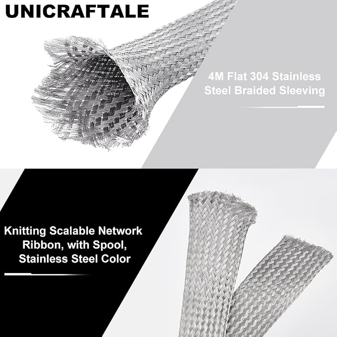 UNICRAFTALE 1" Wide Stainless Steel Braided Sleeving Braid Cable Wire Shielding - Image 4
