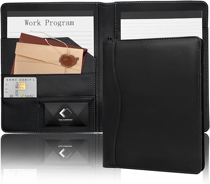 Leather Portfolio Binder 5 x 8, Mini Soft Leather Padfolio A5 Business Binder by Hehyxade