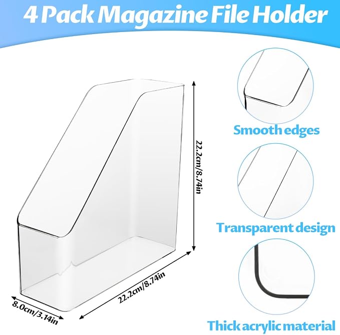 4Pcs Clear Acrylic Magazine File Holder, Plastic Vertical File Folder Storage - Image 2