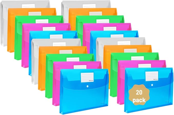 20 Pack Plastic Envelopes with Snap Closure, Poly Expandable File Folder with by TFDLCGzm