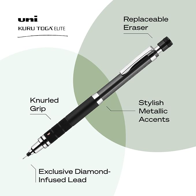 uniball Kuru Toga Elite Mechanical Pencil Starter Kit, HB #2, Gun Metal Barrel - Image 3