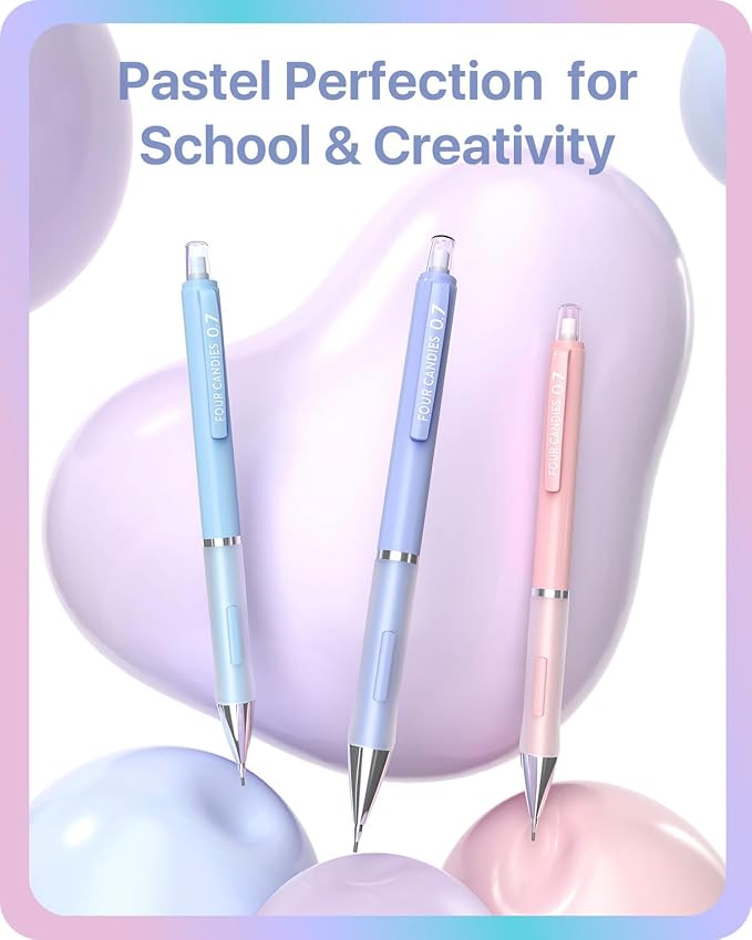 Four Candies Cute Pastel Mechanical Pencil Set, 6 Pack | 360 Lead Refills - Image 8