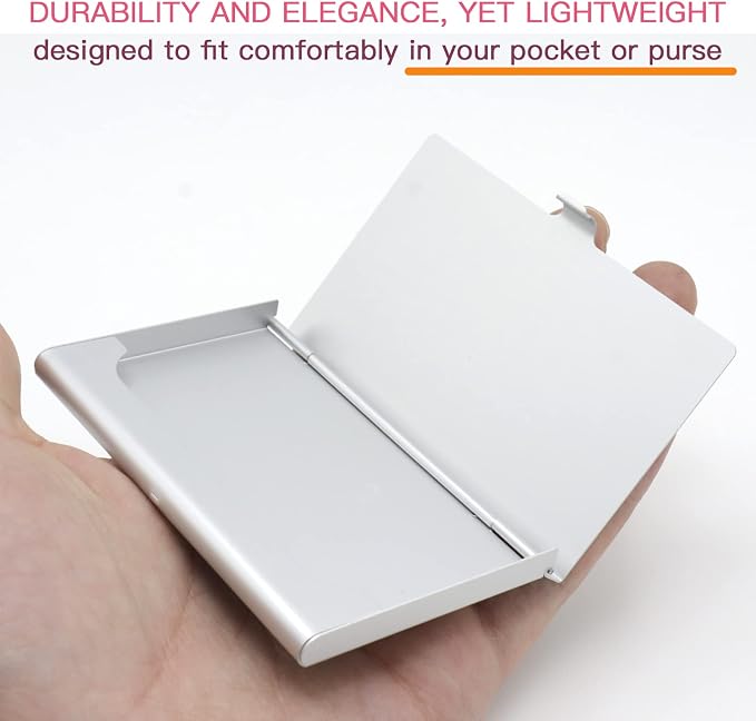 Pack of 2 Silver Metal Business Card Holder, Aluminum Alloy Business Card Case - Image 4