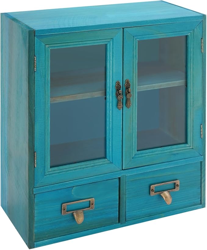 Rustic Vintage Mini Pine Counter Top Cabinet, Wooden Desktop Storage Cabinet by Unknown