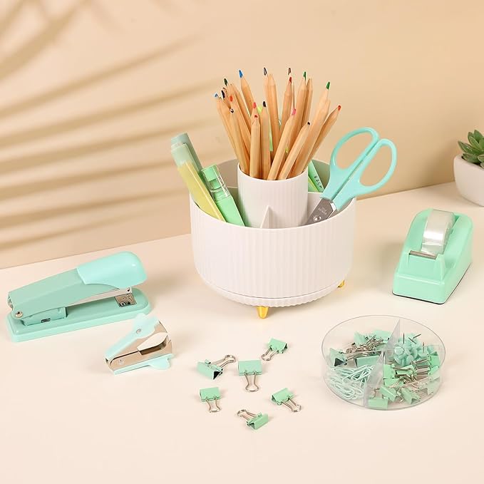 SKYDUE Teal Office Supplies Set, Office Desk Accessories 10Pcs, Pencil Holder - Image 2