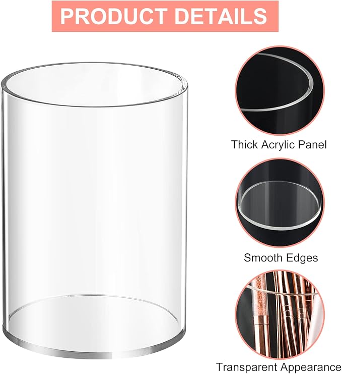 Mototo 4 Pieces Clear Acrylic Pen Holder Round Acrylic Pencil Cup Clear Makeup - Image 3