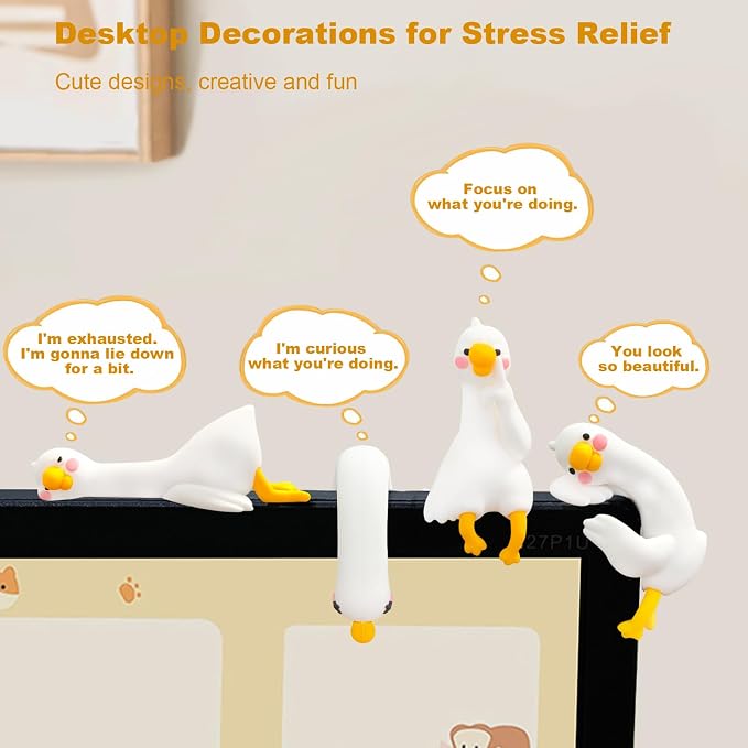 4 PCS Resin Goose Figurine Computer Monitor Decor, Cute Mini Goose Statues - Image 2