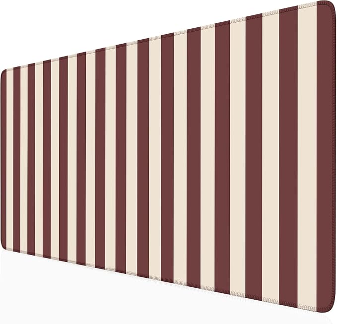 Maroon Beige Striped Desk Mat Cute Pastel XXL Large Gaming Mouse Pad Desk Pad by Nasdalgias
