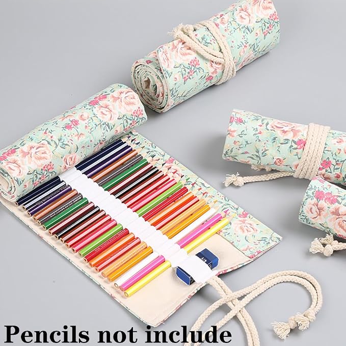 DIYOMR 24/36/72 Slots Pencil Wrap Pencil Rolls, Artist Colored Pencils Roll Up - Image 2