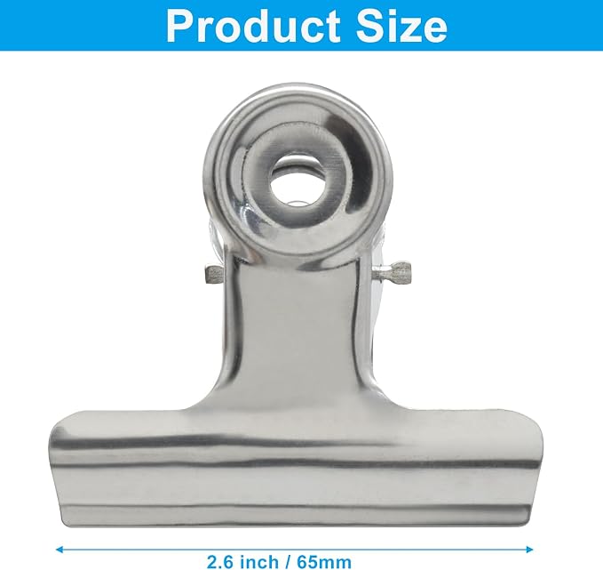 Bonsicoky 10 Pack Sliver Bulldog Clips, 2.5 inch / 65mm Mini Metal Hinge Clips - Image 3