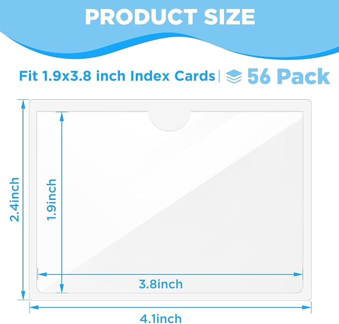 56 Pack Clear Self-Adhesive Pockets, 1.9" x 3.8" Index Card Pockets - Image 2