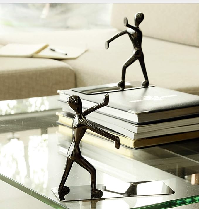Fasmov Heavy Duty Stainless Steel Man Bookends Nonskid Bookends Art Bookend - Image 3