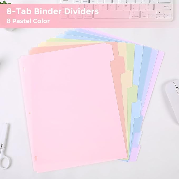 SKYDUE 8 Tab Binder Dividers for Letter Size, Durable Plastic Dividers for 3 - Image 5