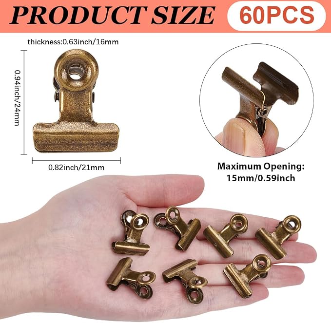 CRASPIRE 60Pcs Bronze Bulldog Clips Mini 1in Vintage Metal Binder Hinge Clip - Image 2