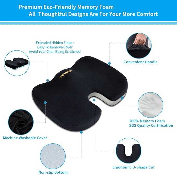 SAIREIDER Office Chair Cushion, Car Seat Cushion, Memory Foam Coccyx Cushion - Image 3