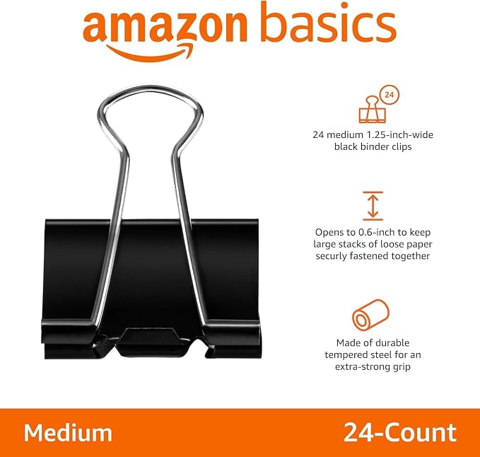 Amazon Basics Sturdy Binder Clips, Office Supplies, Medium 1.25 inches - Image 4