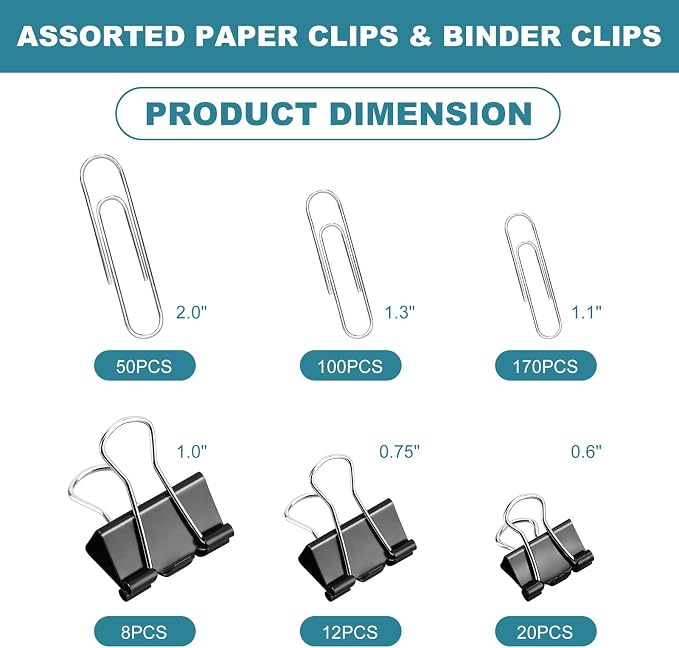 360 Pcs Paper Clips and Binder Clips Assorted Sizes, - Image 2