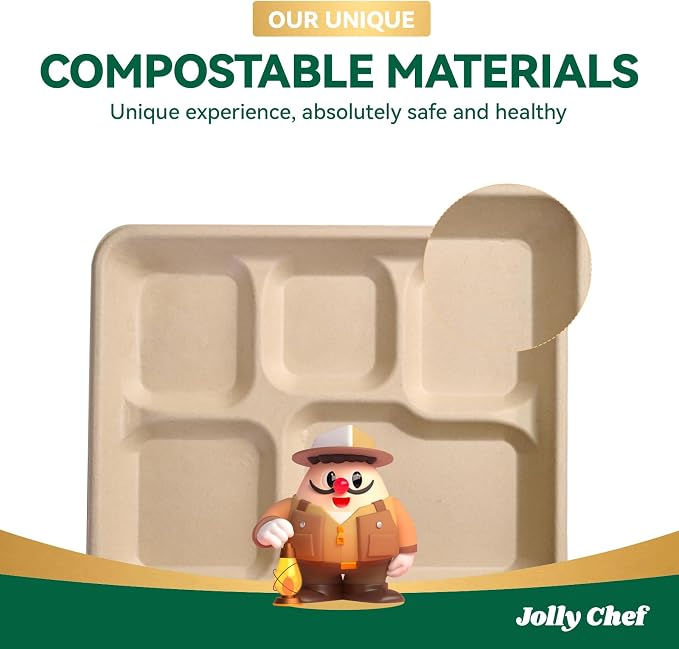 JOLLY CHEF Compostable  Compartment Paper Plates 10 * 8.25 * 1  Small - Image 7