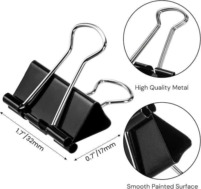 300 Pack Medium Binder Clip, 1-1/4 Inch Metal | Black Fold Back Clips, Standard - Image 2