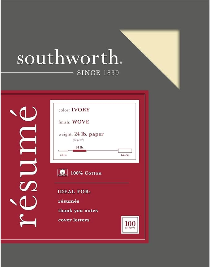 Southworth® 100% Cotton Résumé Paper, 8 1/2" x 11", 24 Lb, 100% Recycled - Image 2