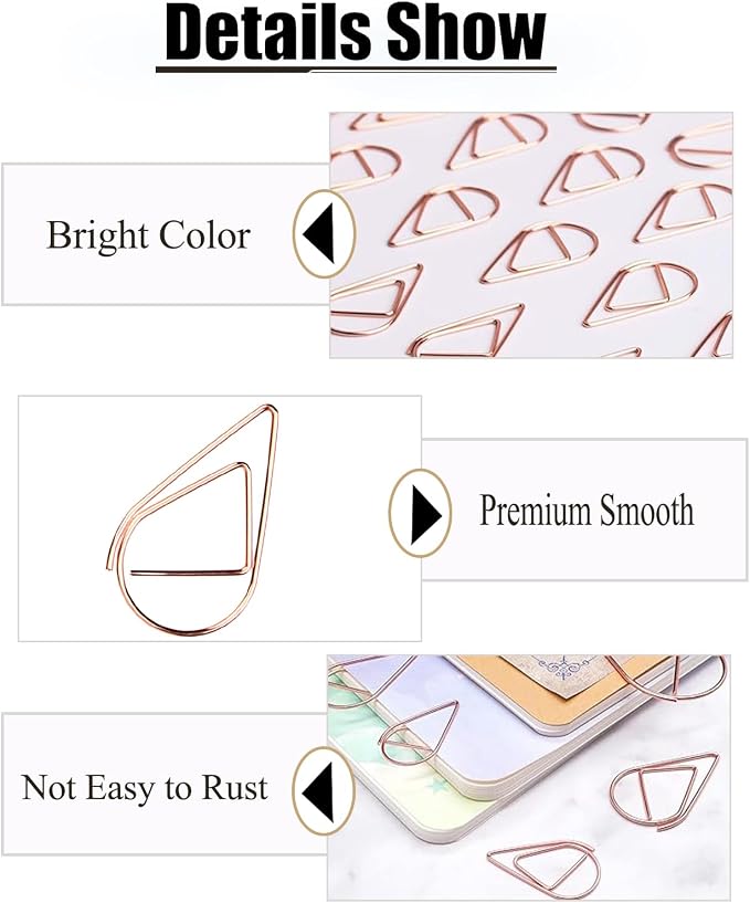 200 Pcs Rose Gold Teardrop Paper Clips Bulk, Stainless Steel Rust-Resistant - Image 3