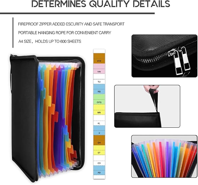 Fireproof Document Bag Fire & Water Resistant File Folder A4 Size 12 Pockets - Image 3