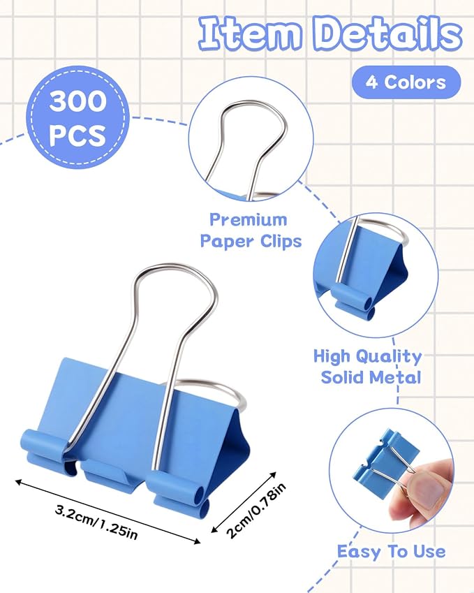 300 Pcs Medium Binder Clips, 1.25 Inch Metal Paper Clips - Image 4