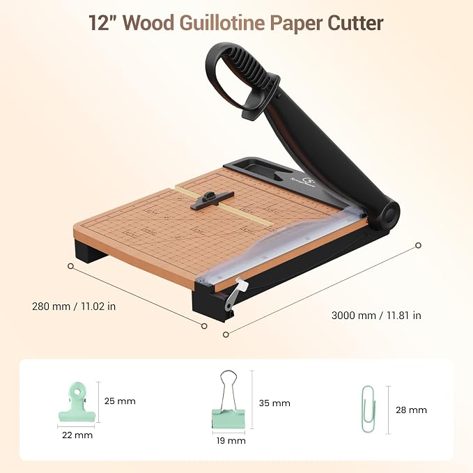 12 Inch Heavy Duty Paper Cutter, Wood Guillotine Paper Cutter & Paper Trimmer - Image 5
