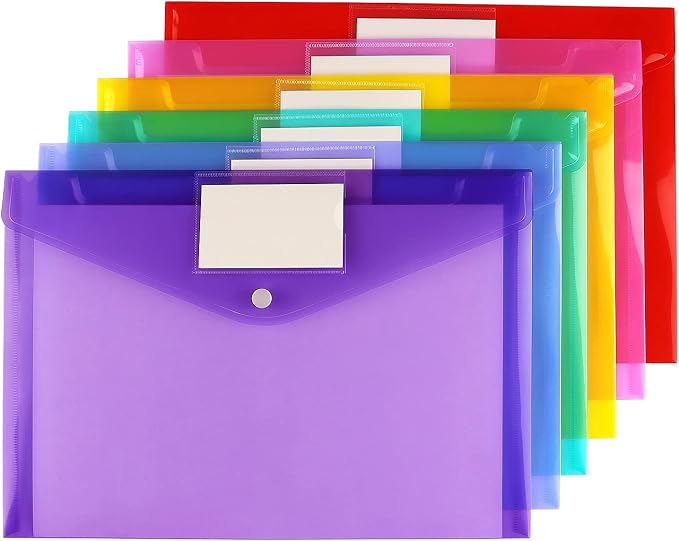 6 Pack Clear Document Folders Plastic Envelopes, A4 Size, 6 Colors | Poly - Image 2