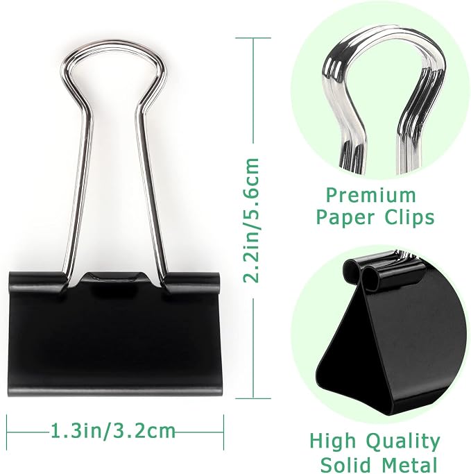 ZZTX Black Binder Clips Paper Clamps Clips Medium Size, 1.3 Inches, 36 Pack - Image 3