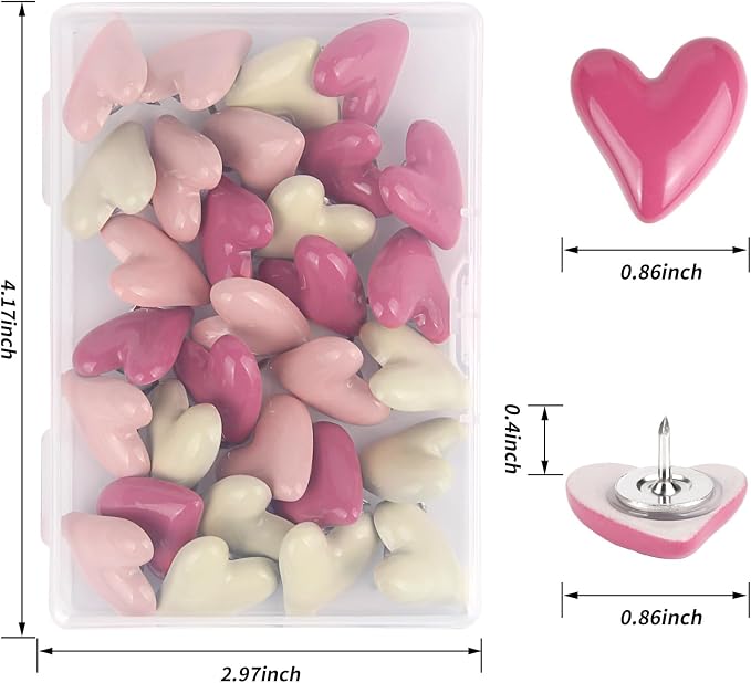 30pcs Heart Push Pins, Decorative Push Pin Pink Cute - Image 2