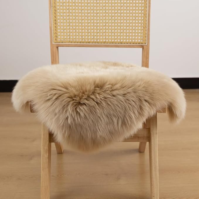LLB Sheepskin Chair Cushion Non-Slip Back Square Genuine Fur Chair Cover Silky - Image 2