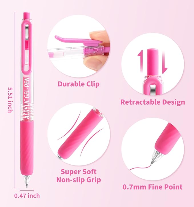 Acrylic Gel Pens For Coloring, 12 Colors Retractable Colored Pens for Black - Image 3