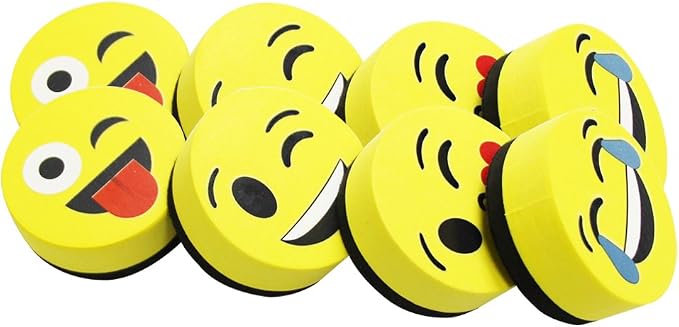 VIZ-PRO Magnetic Smiley Face Circular Whiteboard Eraser / 8 Pack of 2" Dry - Image 2
