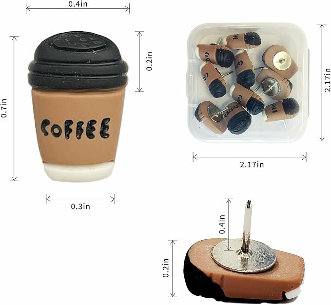 20 Pcs Coffee Cup Printed Decorative Push Pins - Image 2