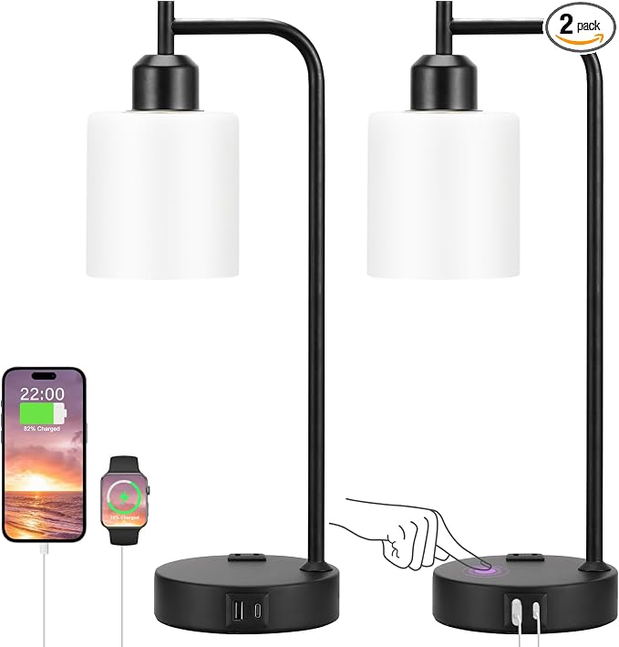 Industrial Touch Bedside Lamps for Bedrooms Set of 2 by Innqoo