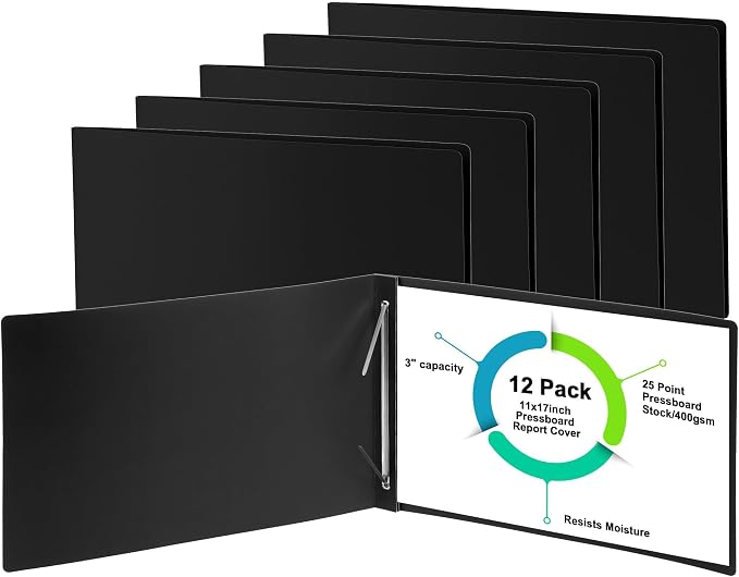 gisgfim 12 Pcs 11'' x 17'' Pressboard Report Cover 3" Capacity Metal Prong by gisgfim