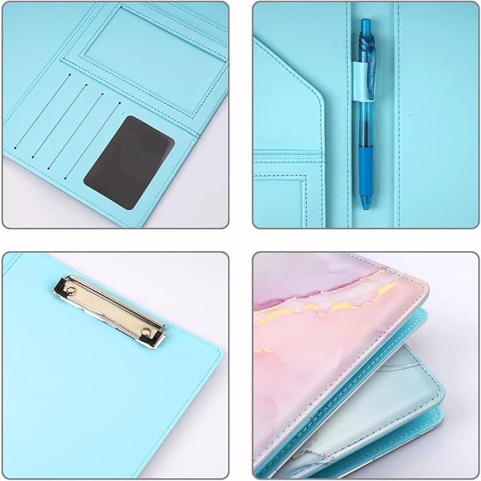 Padfolio Clipboard Folder Portfolio, Marble Leather Storage Clipboard - Image 4