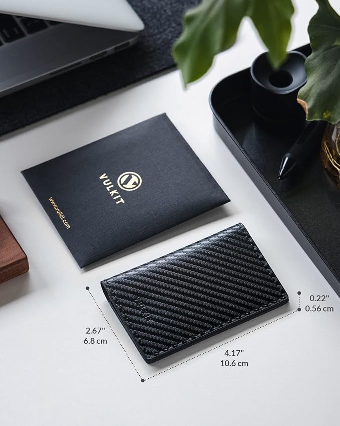 VULKIT Leather Business Card Holder 2 Sided Slim Business Name Card Organizer - Image 2