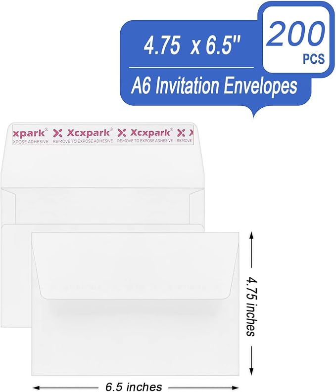 Xxcxpark 200 Qty Printable A6 Invitation Envelopes 4.75 x 6.5 Cards, Self Seal - Image 2