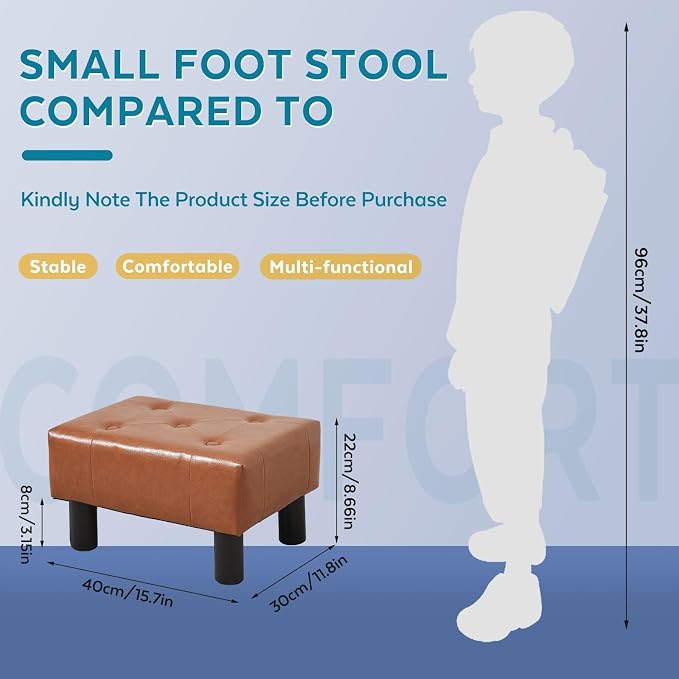 Small Foot Stool Ottoman, Faux Leather Footstool Ottoman Foot Rest - Image 2