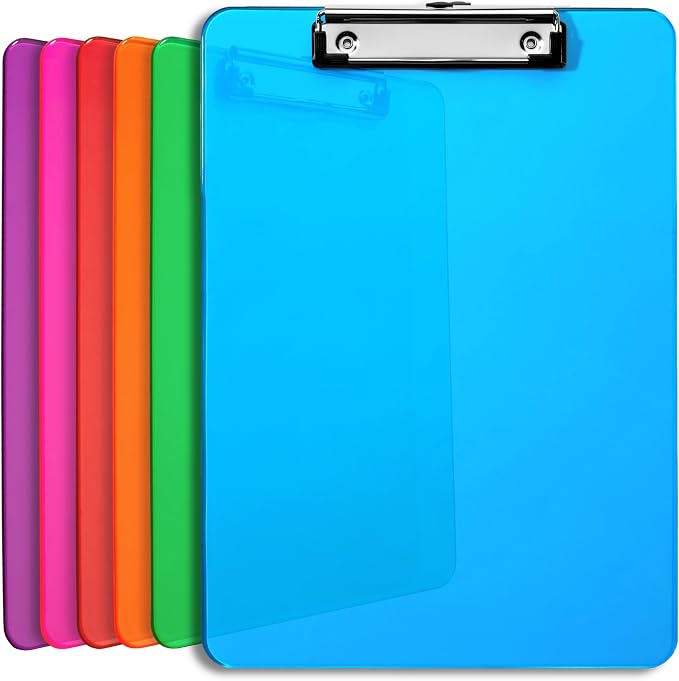 Plastic Clipboards with Low Profile Clip Set of 6-12.5 x 9 Inch Multi Color by OfficeSolutionsDirect