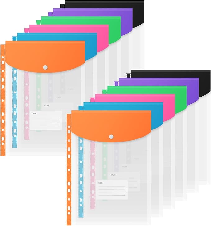 Binder Pocket Organizer Folders, 12 Pack Expandable Files Bag Plastic Envelopes by iMissiu