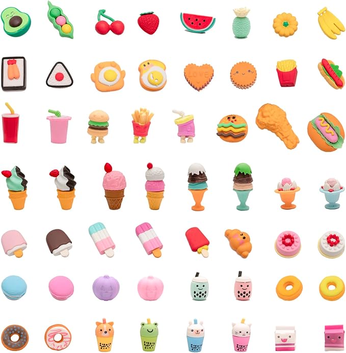 56Pcs 3D Food Erasers for Kids, All are Food Styles, Random Desktop Pets Toys by CLOCKKING